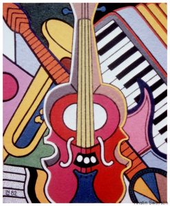 Felt collage with instruments by Nachman Libeskind